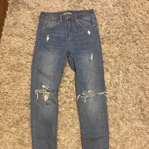 High rise distressed skinny jeans
